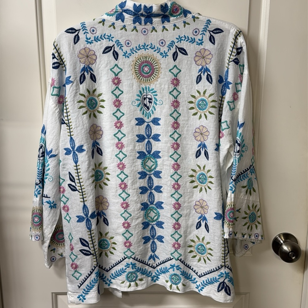 Johnny Was linen short kimono - Picture 2 of 5